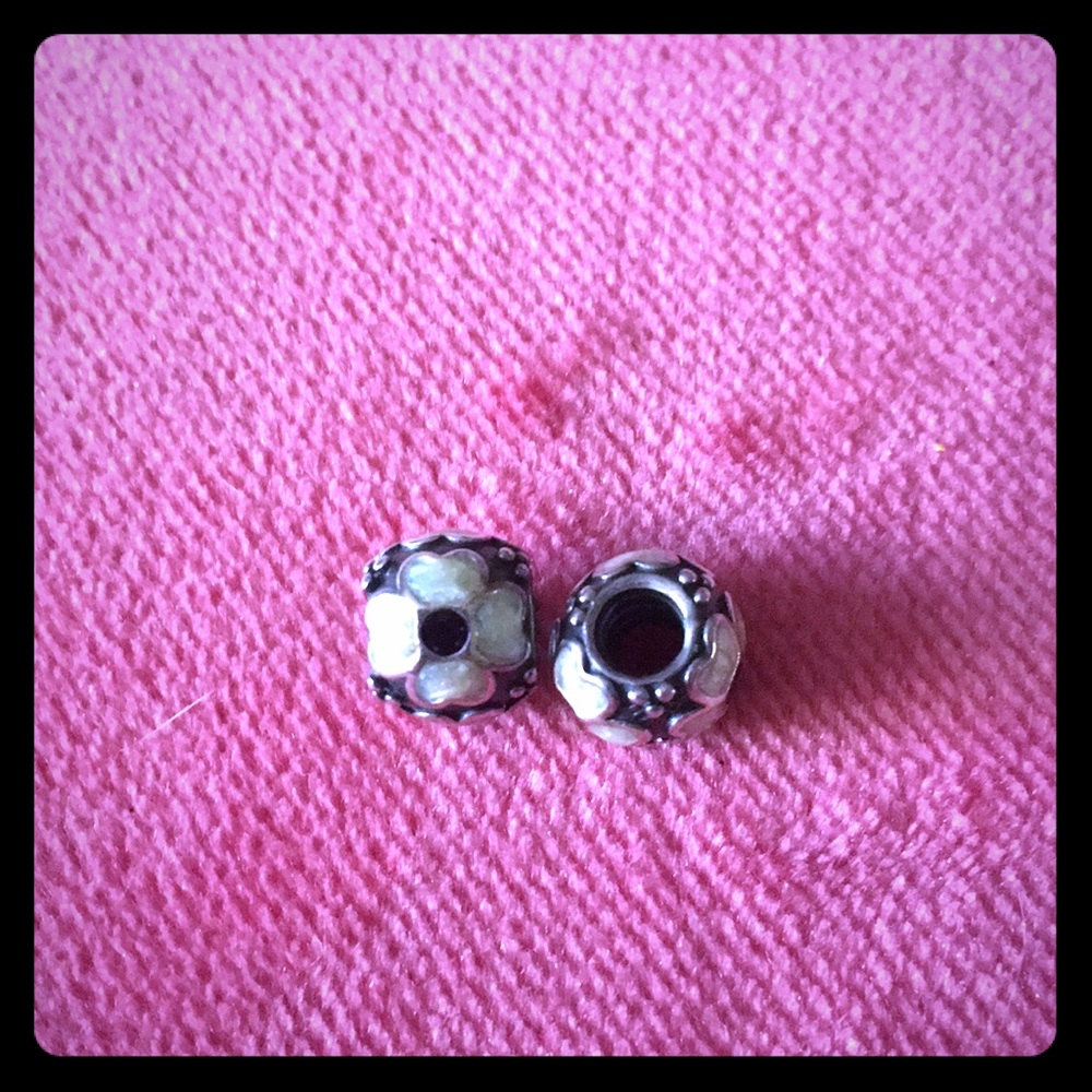 Pandora white/black flower bead. 2 avail, $20 each